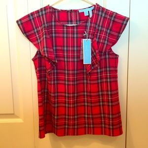 Draper James Plaid Top with Flutter sleeves. SZ 6